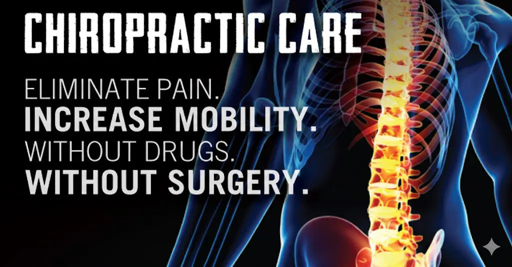 Chiropractic spine illustration promoting pain relief